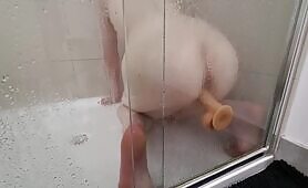 Realistic Suction dildo in the shower